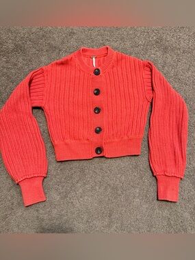 Free People Knit Textured Cotton Sweater Chunky Cardigan Boho  XS